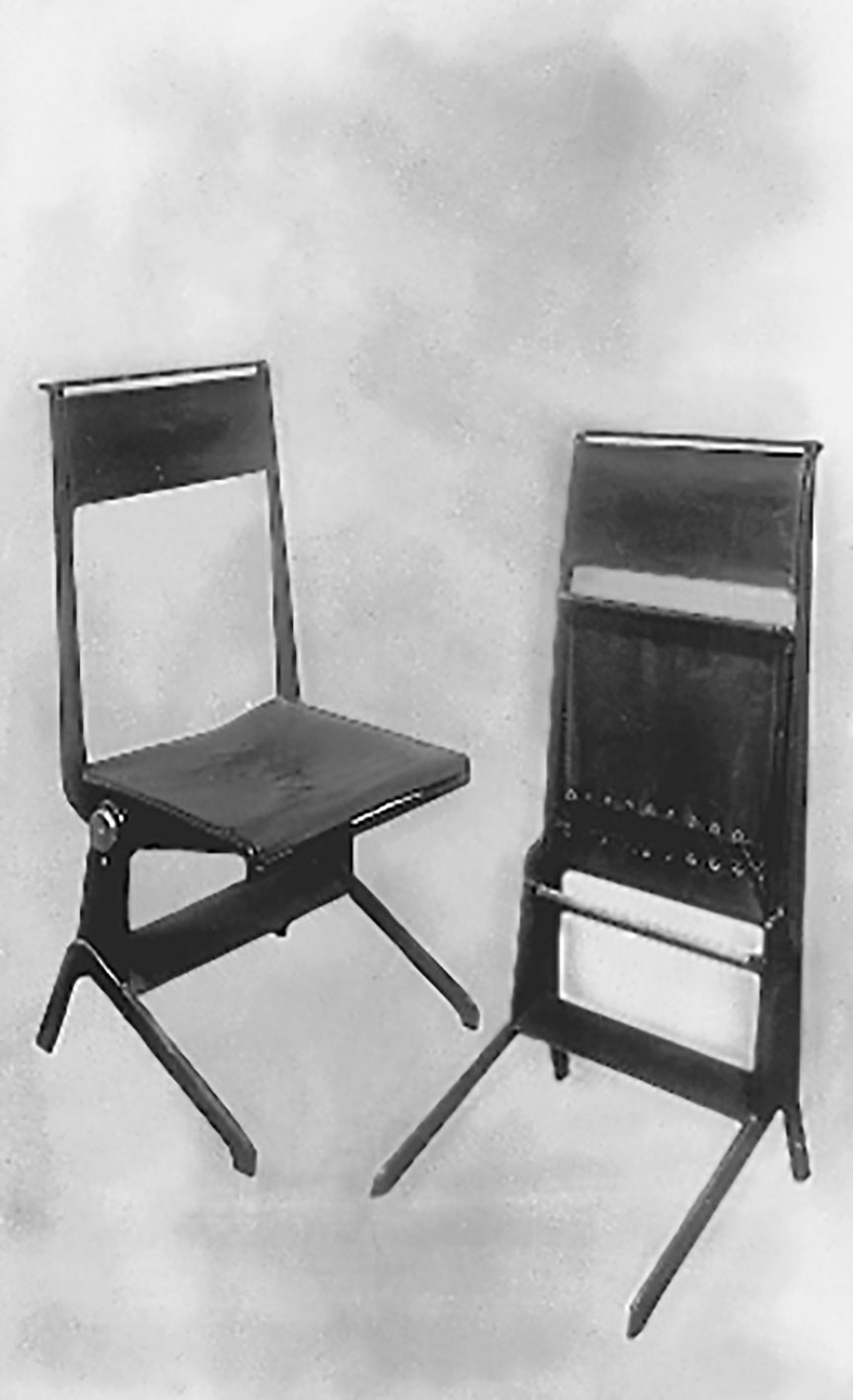 Reclining chair and folding chair. Plate from the catalog <i>Jean Prouvé ferronnier</i>, c. 1930.