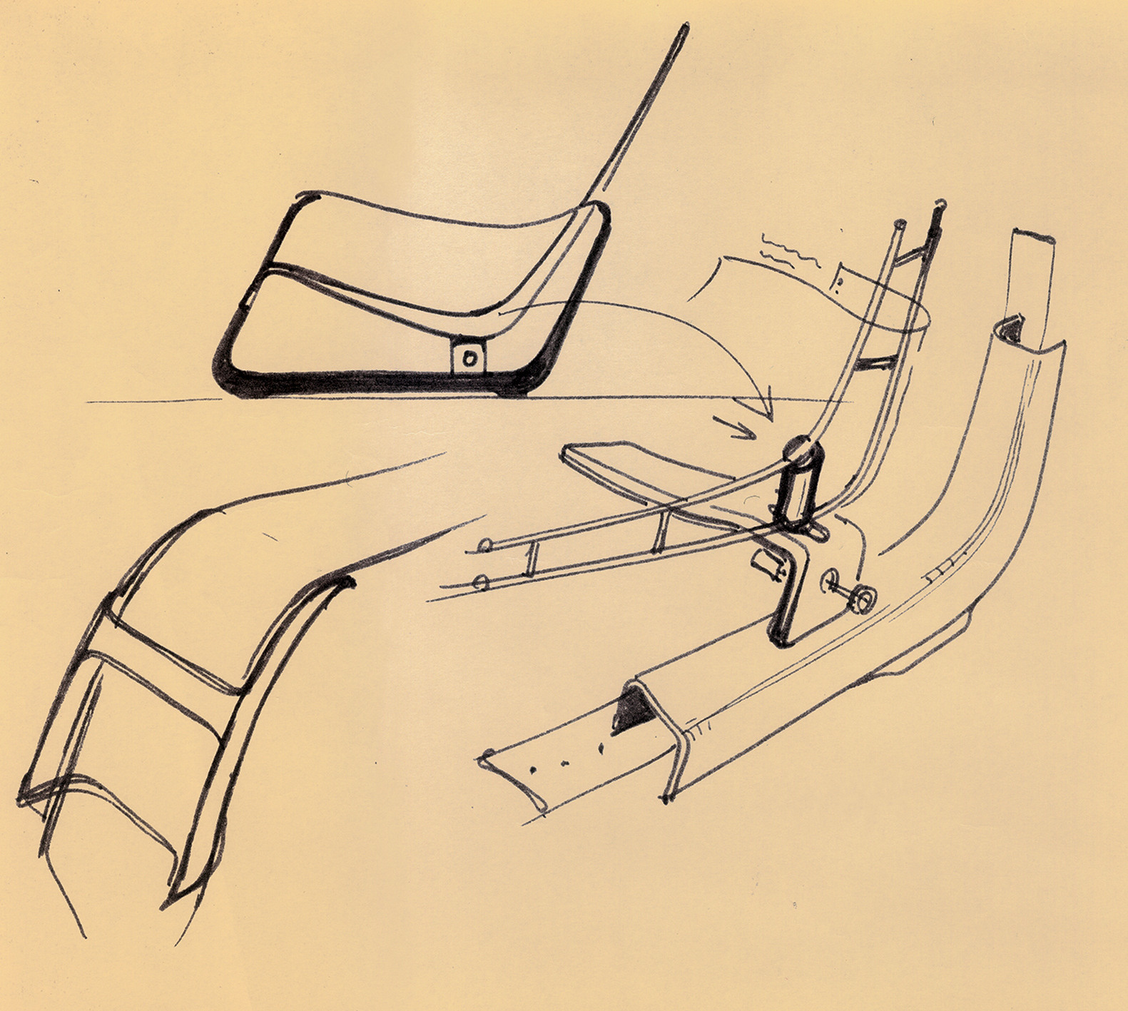 Cité armchair, 1930. Sketch by Jean Prouvé for the magazine <i>Intérieur</i>, 1965.