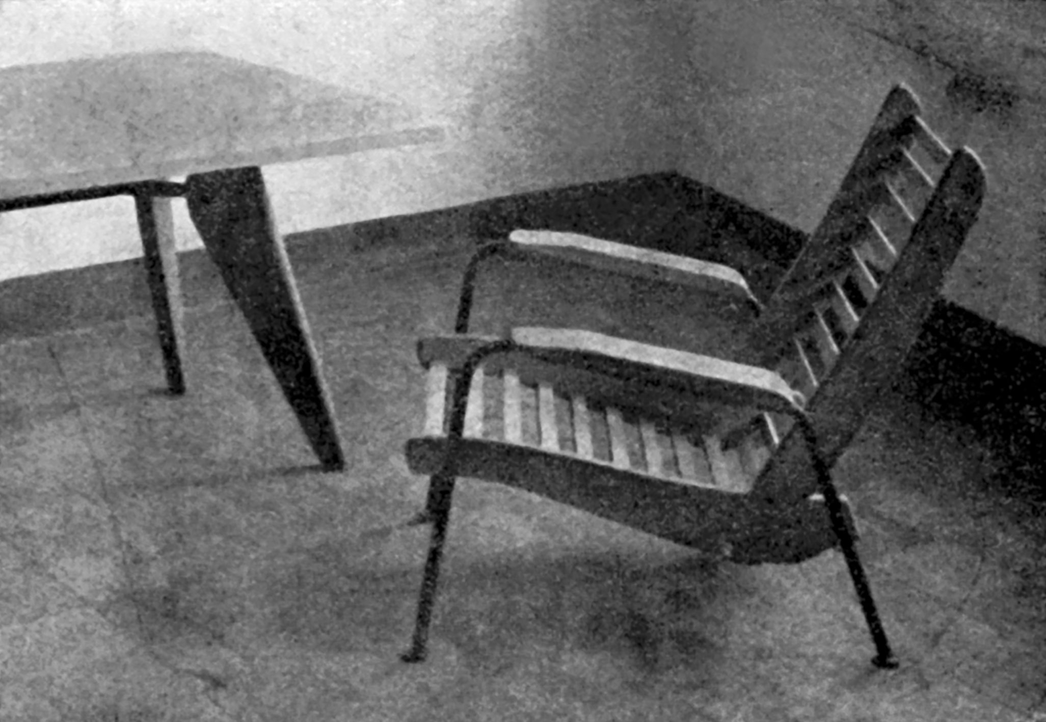 Visiteur wood slats armchair, 1941. View in the workshop, 1945.