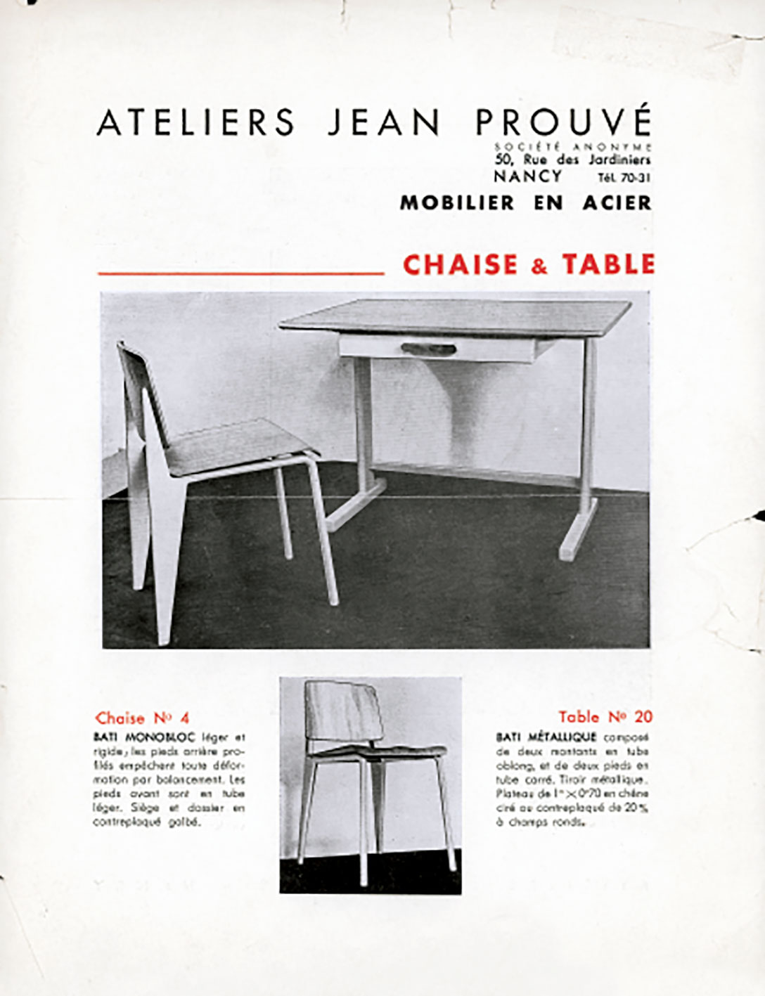 Brochure publicitaire <i>Ateliers Jean Prouvé, mobilier en acier,</i> Nancy, c. 1935.