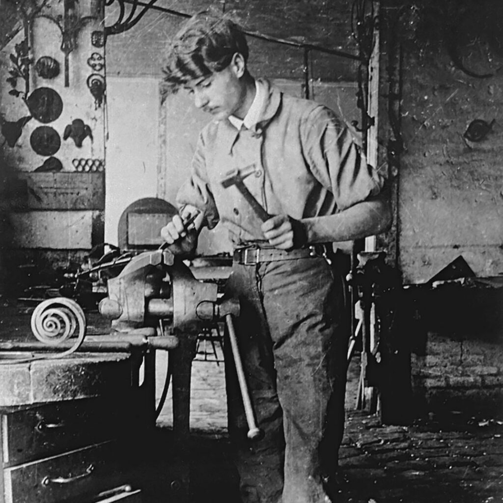 Jean Prouvé in Émile Robert’s workshop, ca. 1917.