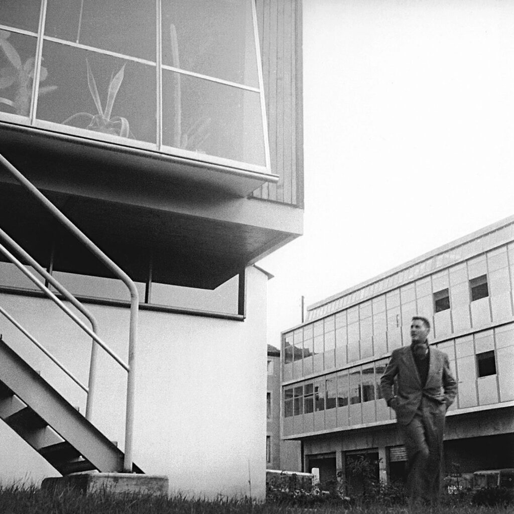 Jean Prouvé at the Ferembal plant, Nancy, ca. 1953.