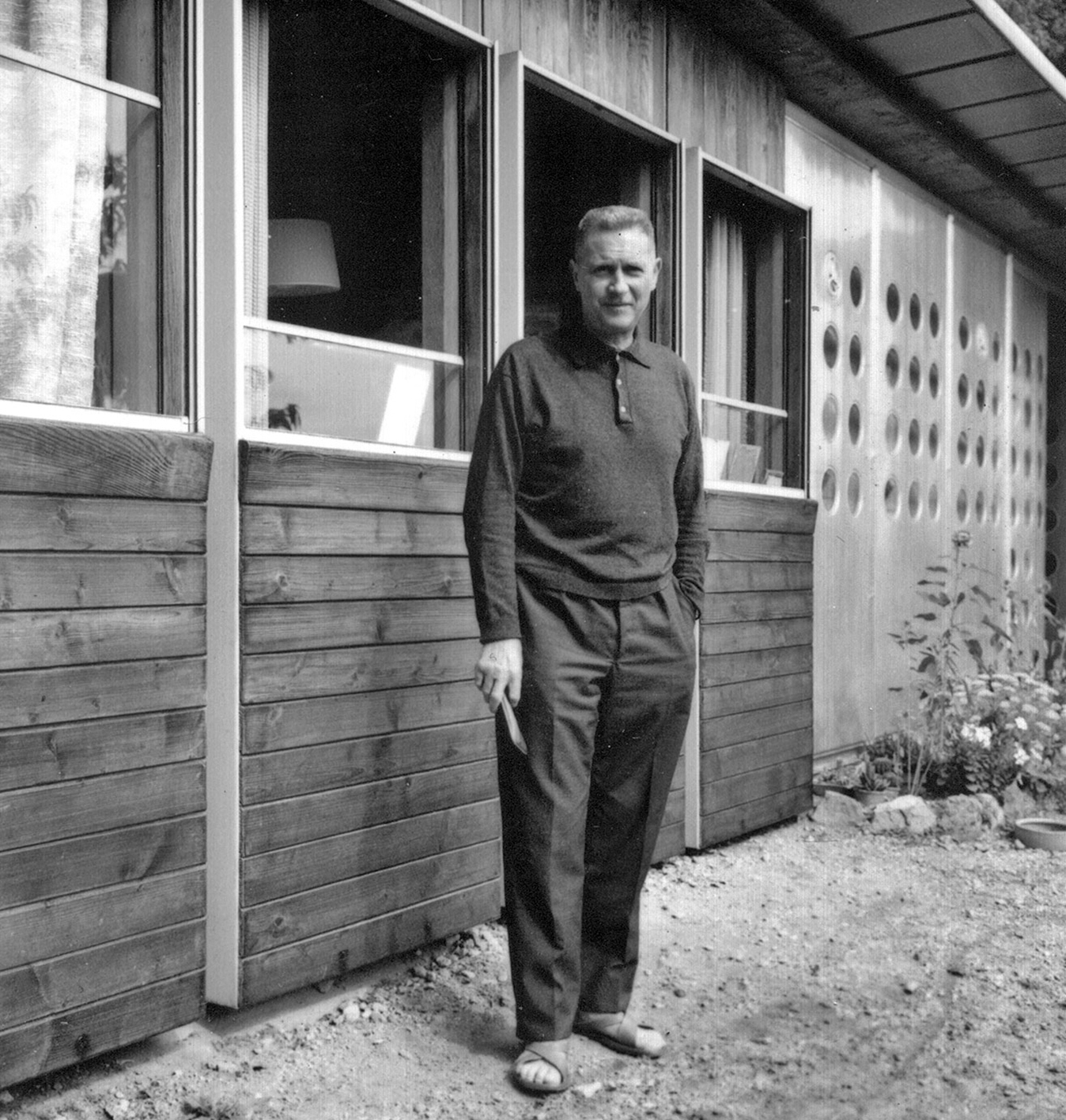 Jean Prouvé outside his house, Nancy, ca. 1963.