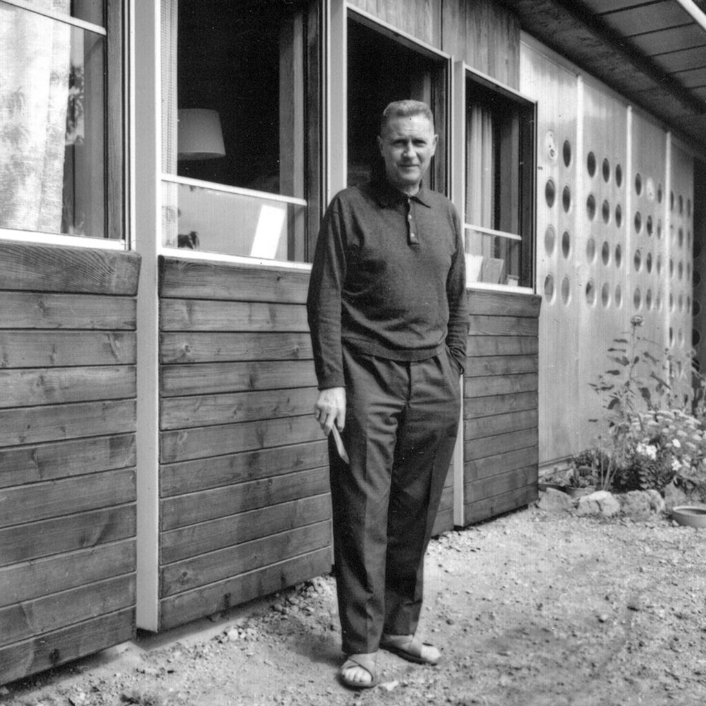 Jean Prouvé outside his house, Nancy, ca. 1963.