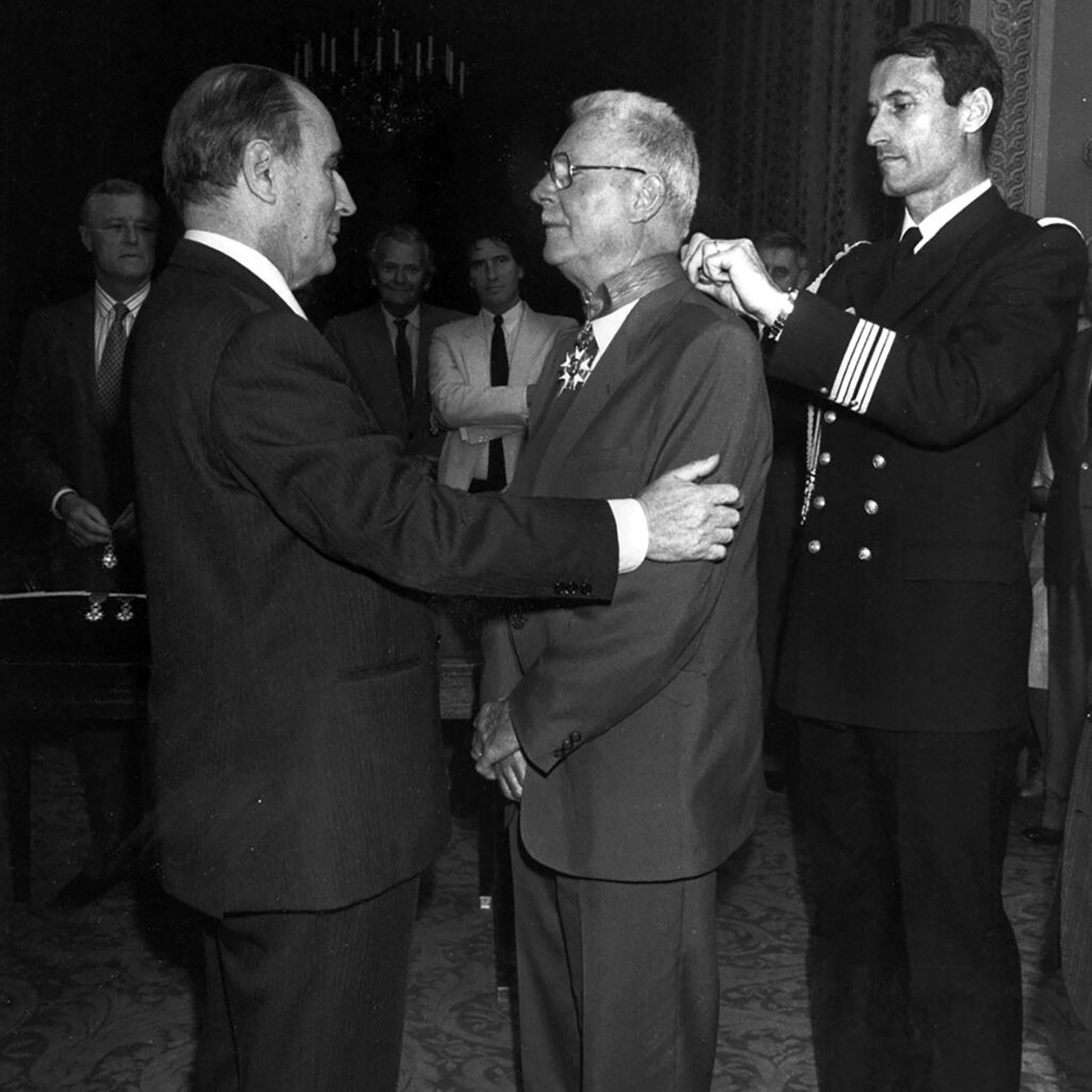 Jean Prouvé receiving the Grand Cross of Commander of the Legion of Honor from President François Mitterrand, Paris, 1982.