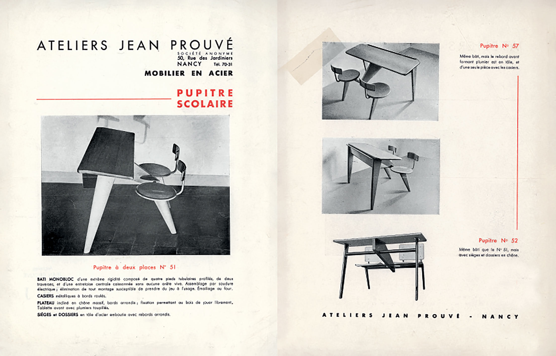 Brochure publicitaire <i>Ateliers Jean Prouvé, mobilier en acier,</i> Nancy, c. 1935.