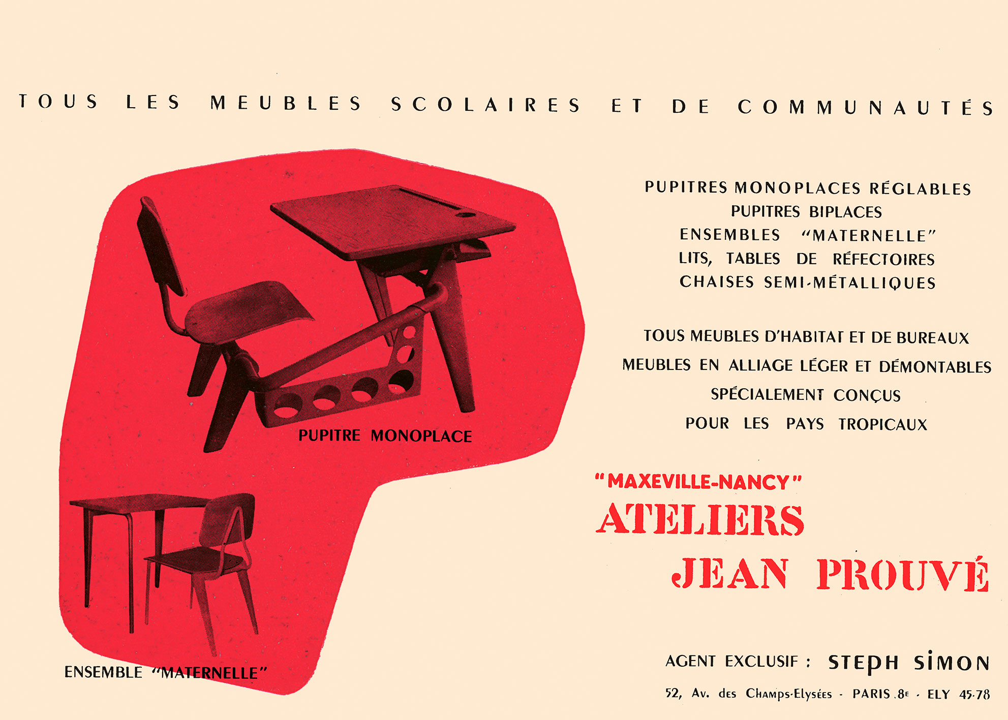 Publicité pour les meubles des Ateliers Jean Prouvé, <i>L’Architecture d’aujourd’hui,</i> n° 39, 1952.