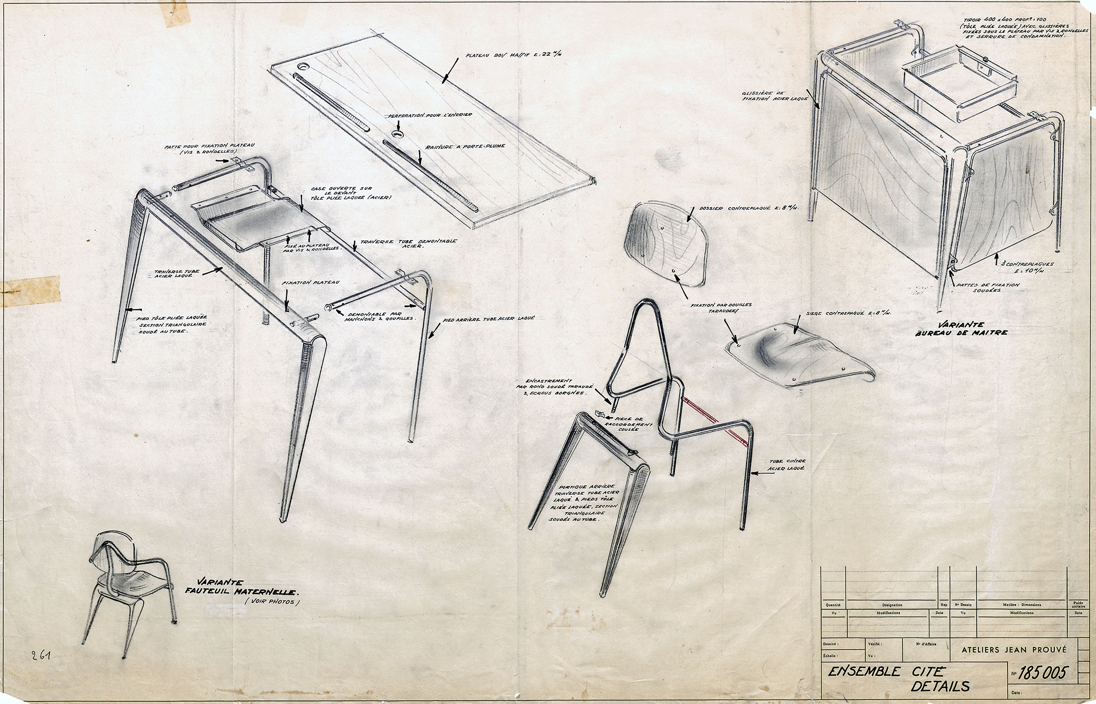 “Ensemble Cité. Details”. Ateliers Jean Prouvé drawing no. 185.005, March 1952.