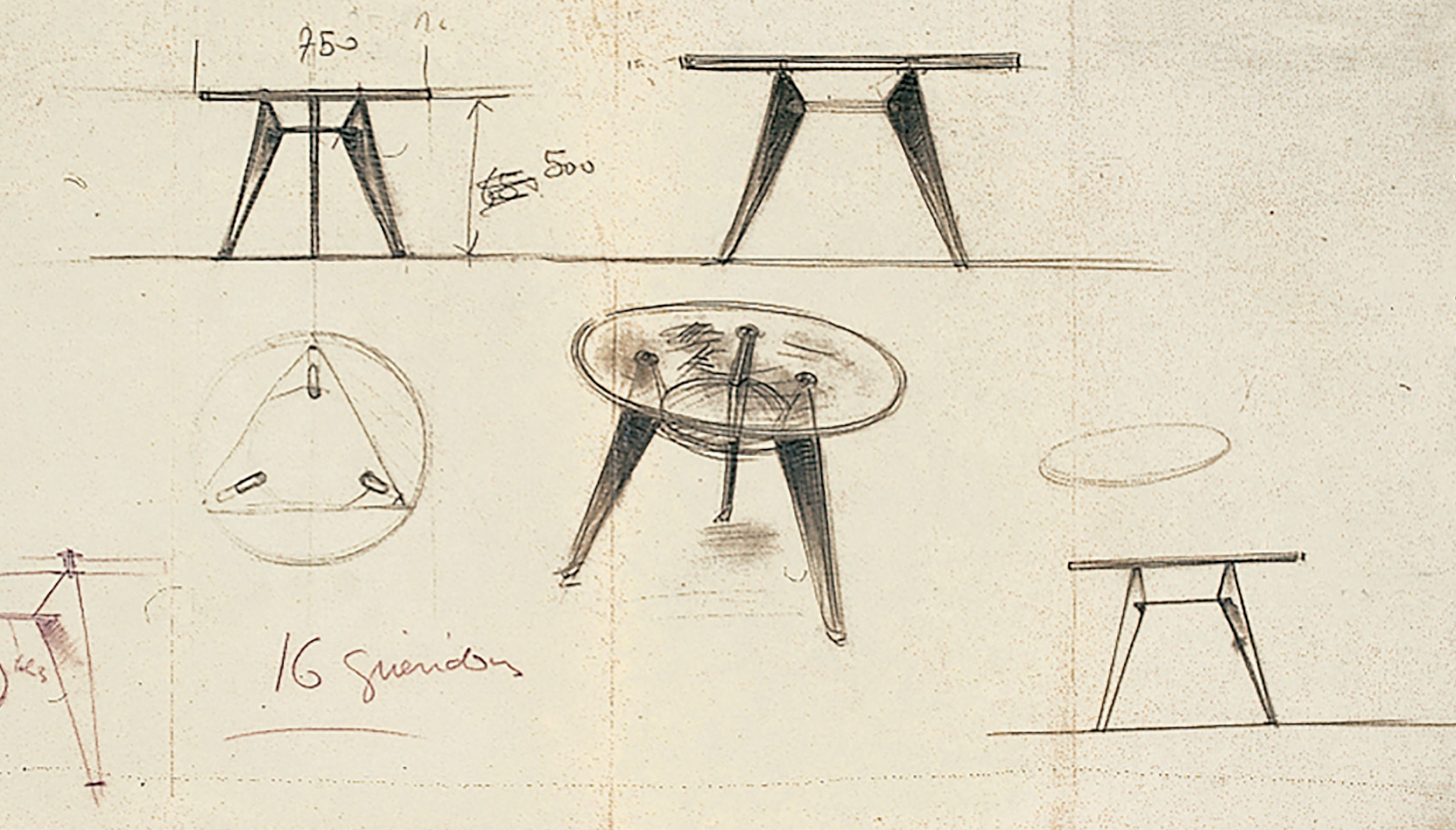 Pedestal table. Detail of Ateliers Jean Prouvé drawing no. 7951, 13 January 1939 by J.-M Glatigny. Furnishing of the French Pavilion at the Universal Exhibition of New York, 1939.
