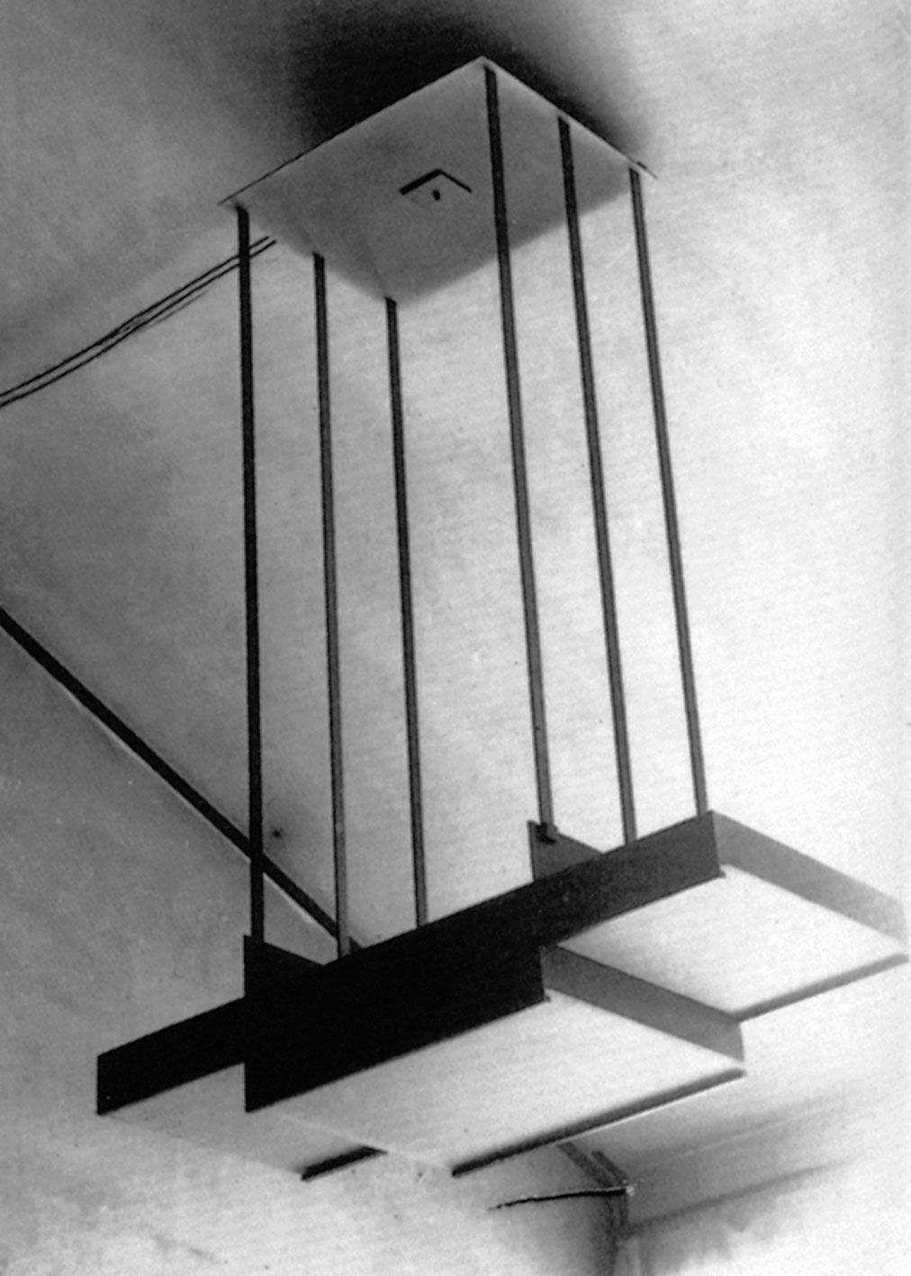 Ceiling lamp, hammered sheet steel and unpolished glass, 1926. Special commission.