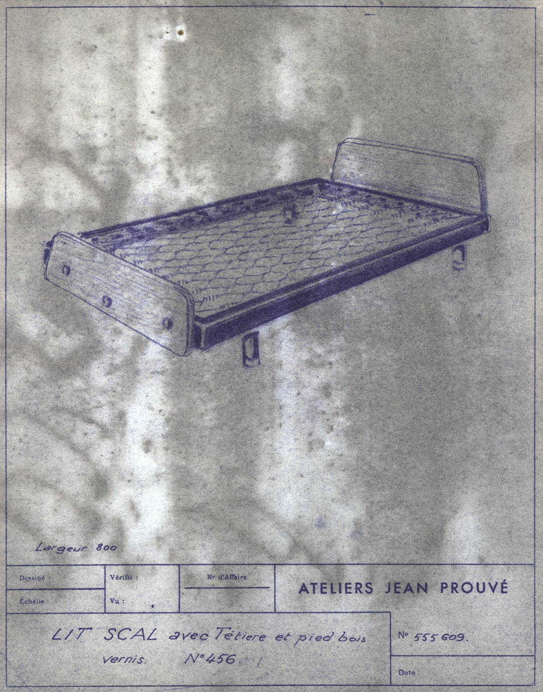 “ SCAL bed no. 456”. Ateliers Jean Prouvé descriptive sheet no. 555.609, ca. 1953.