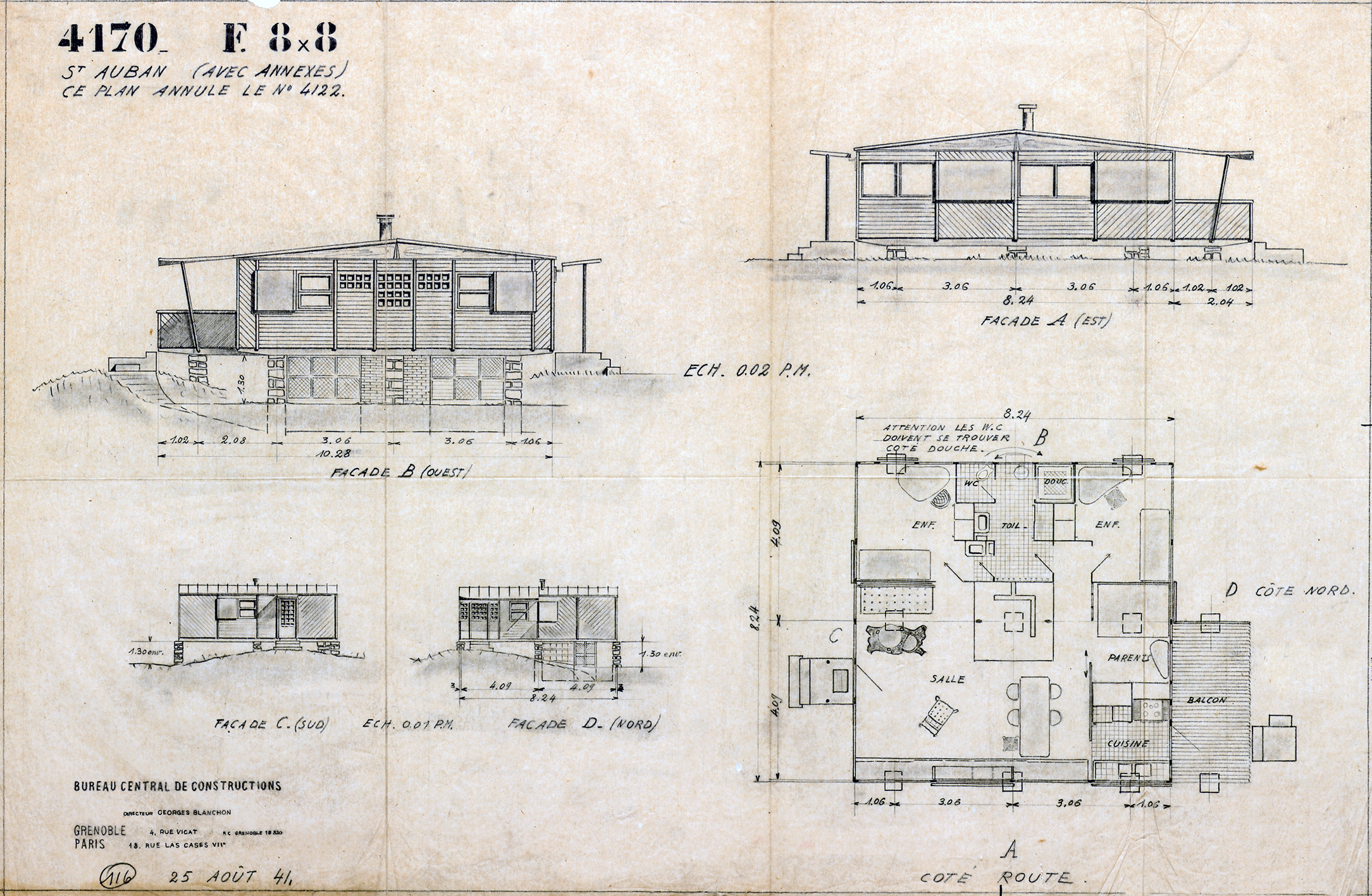Bureau Central de Constructions. “F 8x8 St Auban (with annexes)”. Plan no. 4170, 25 August 1941.
