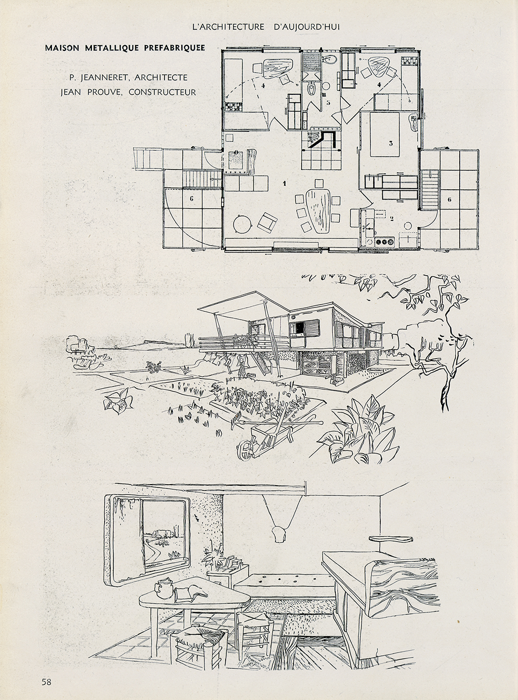 “Prefabricated wooden house – Prefabricated metal house, architect Pierre Jeanneret. Constructor Jean Prouvé”, <i>L’Architecture d’aujourd’hui</i>, no. 4, November-December 1945.