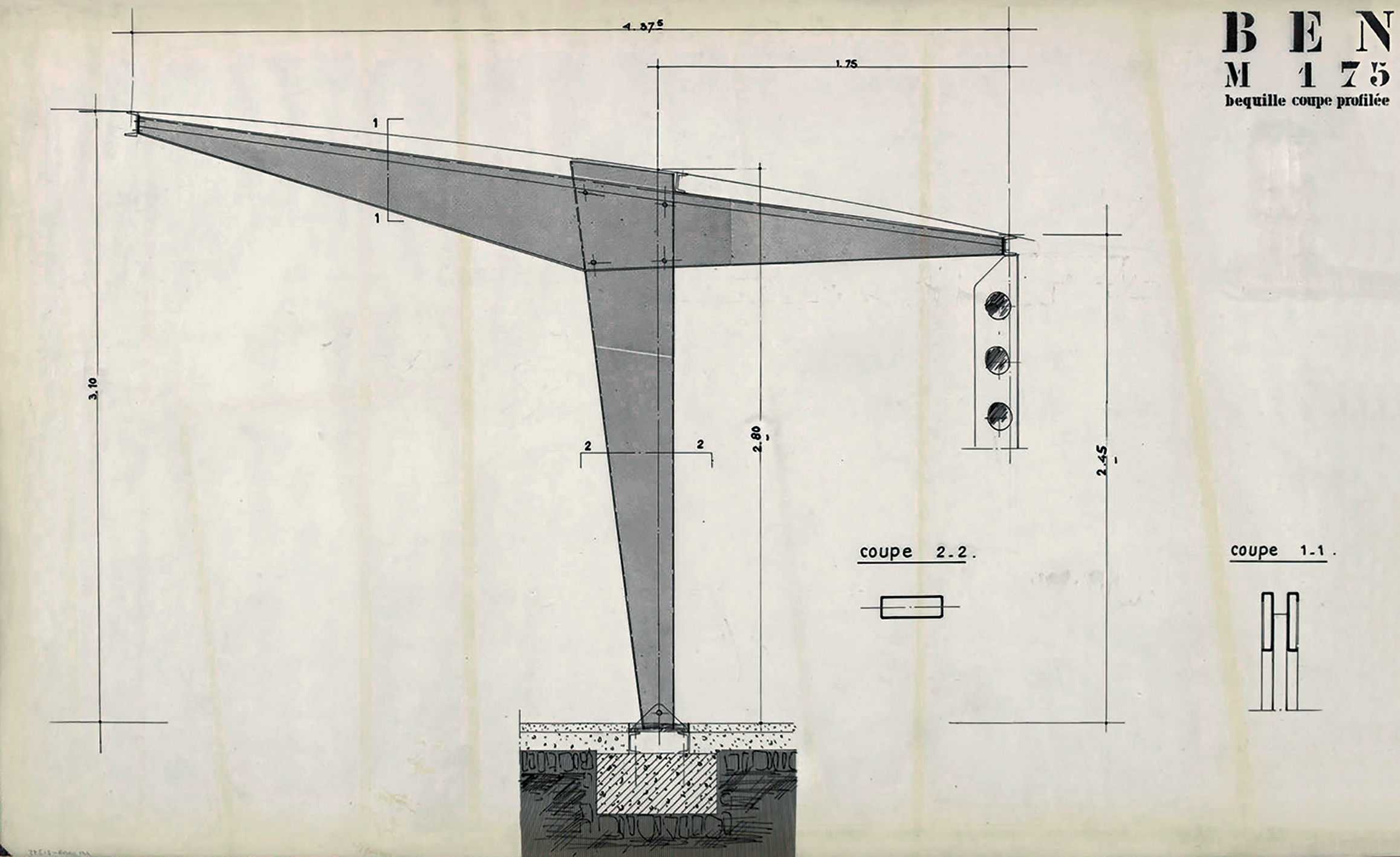 Les Constructions Jean Prouvé. “Strut: profiled section” for BEN M175 school (National Education Building, grid 175 centimeters), ca. 1957.