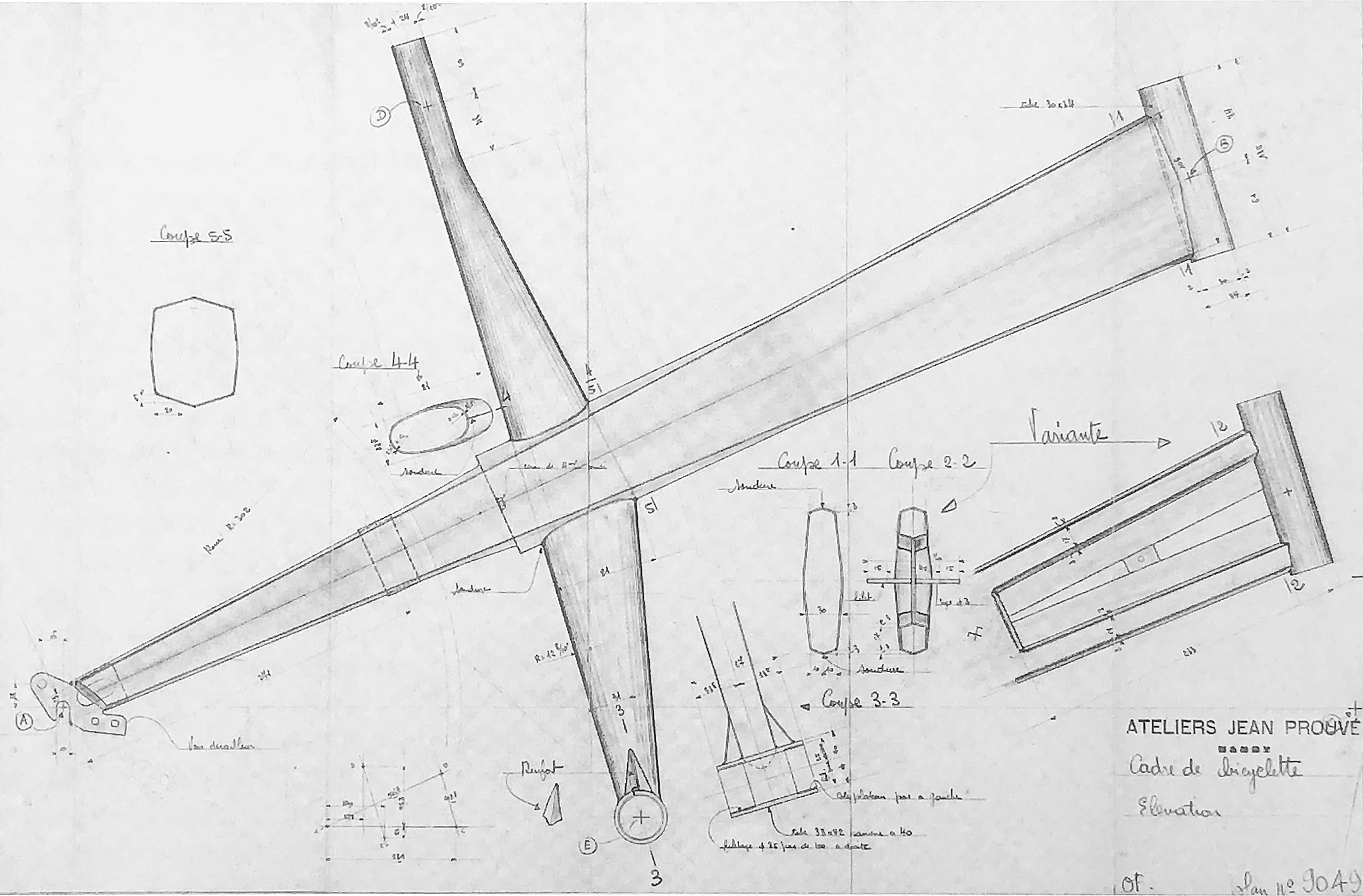“Bicycle frame”. Construction plan no. 9049 Ateliers Jean Prouvé, March 1935.