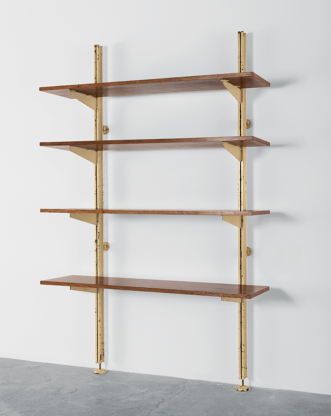 Shelves with support-channels and brackets, on pistons, ca. 1949. Provenance: Ferembal factory offices, Nancy.