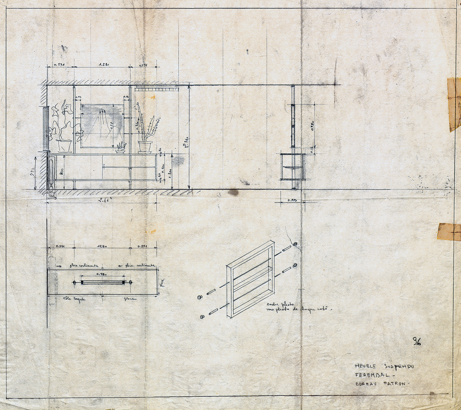 “Wall fixture. Ferembal. Director’s office”. Ateliers Jean Prouvé, unnumbered drawing, October 1948.
