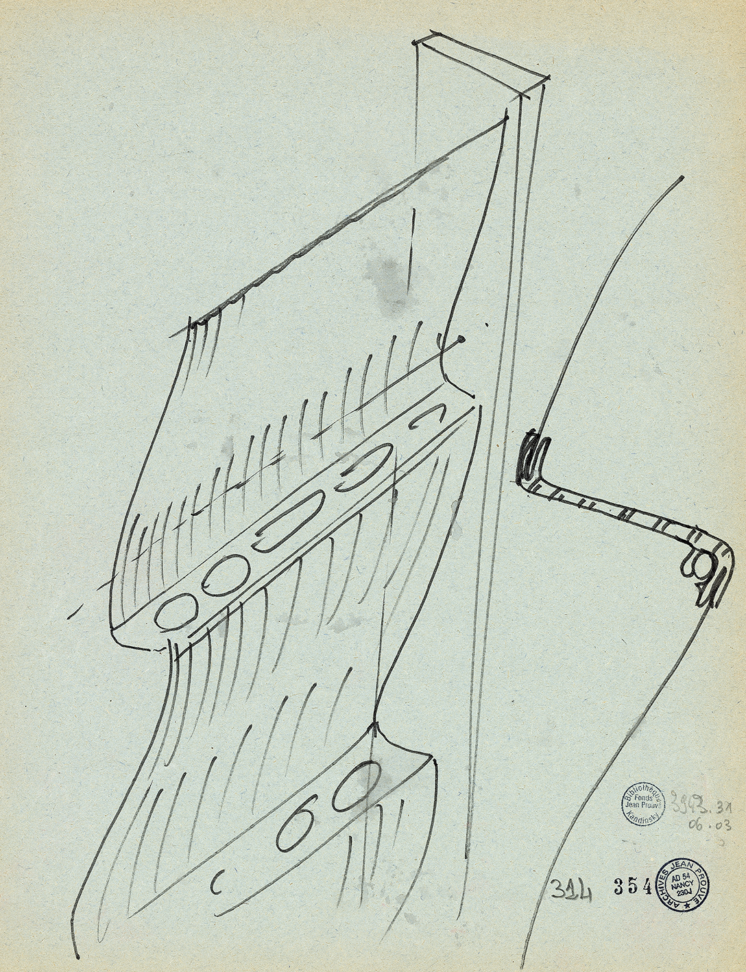 “Wave” sheet aluminum panel. Bending and bonding principle, sketch by Jean Prouvé for his classes at CNAM, Paris, 1957–1971.
