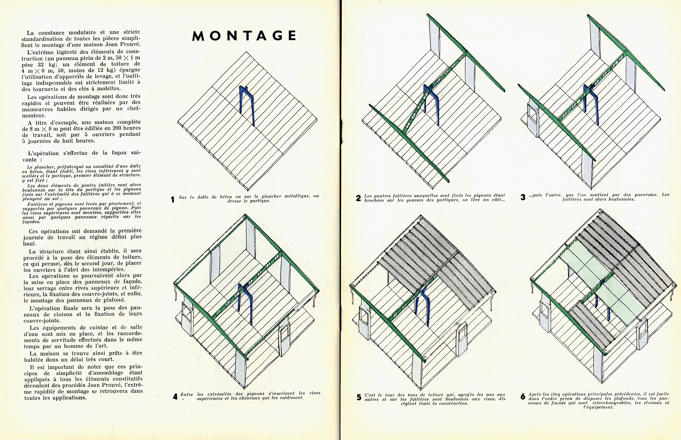 “Methods of construction, types of housing created by the Ateliers Jean Prouvé”. Advertising brochure for the Ateliers Jean Prouvé Studal, Paris, ca. 1950.