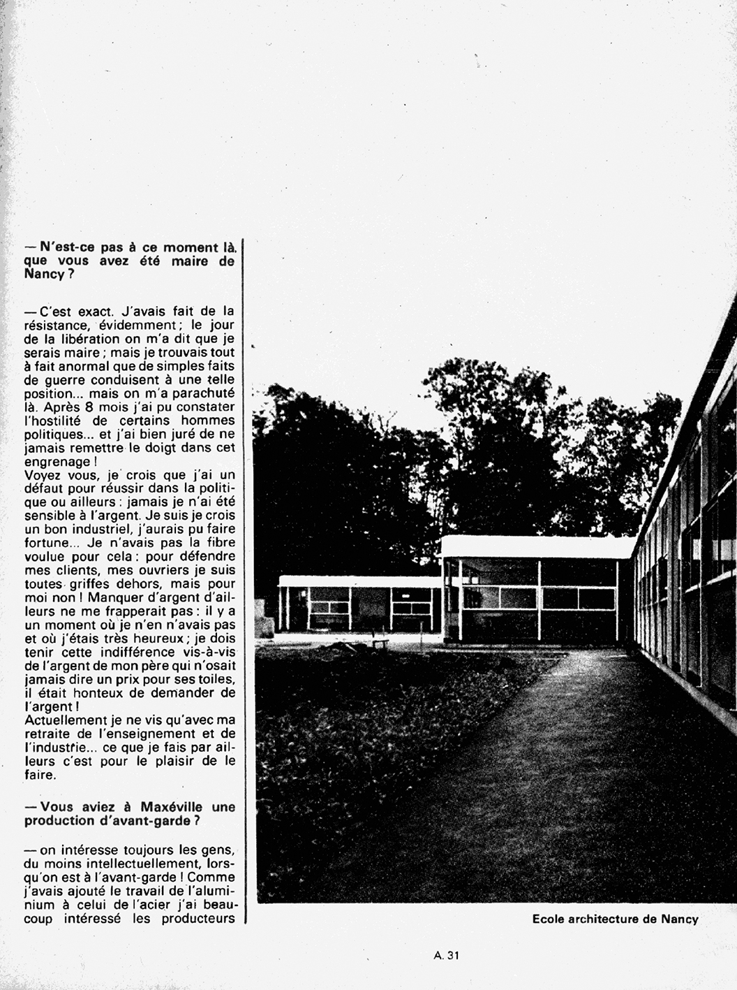 « L’architecture : une industrie », A 31, <i>mensuel de la Lorraine et du Luxembourg,</i>no. 13 (feb. 1974).