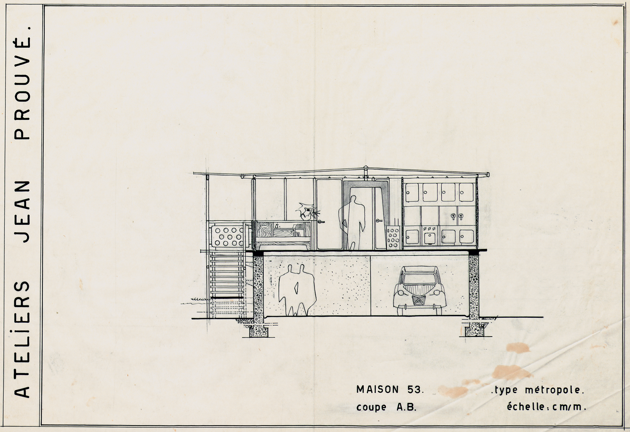 Ateliers Jean Prouvé. “House 53, Métropole type, section A.B.”. Plan no. 180.250, 1953.