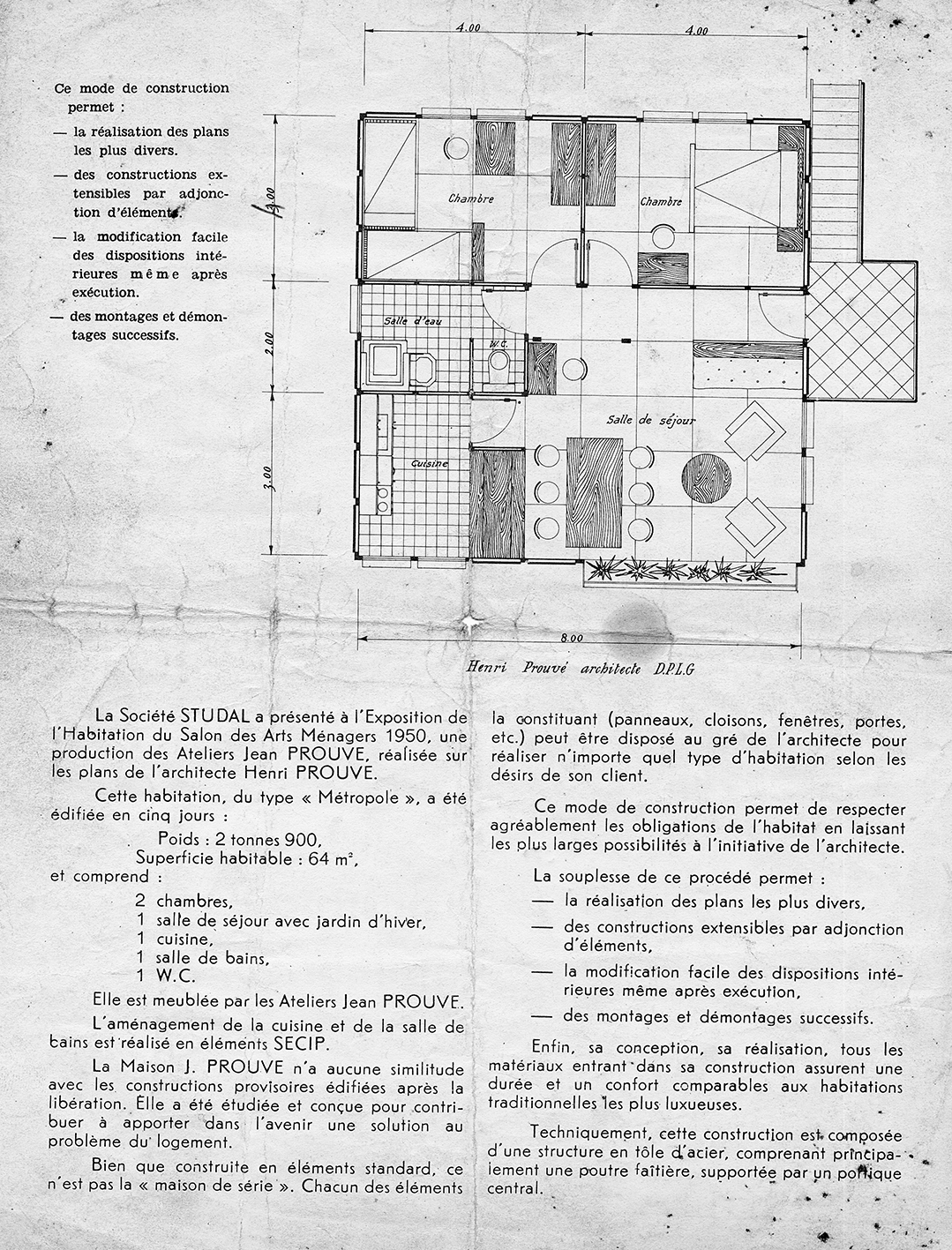 “The Prouvé House”. Advertising brochure for the Ateliers Jean Prouvé, Studal, Paris, ca. 1950.