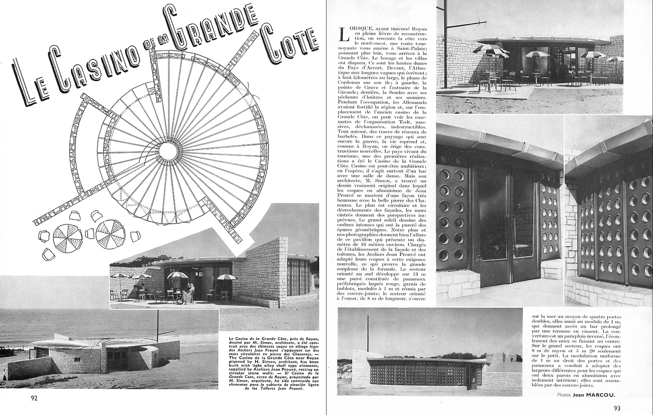 Article de presse, s.d. Casino de la Grande Côte, Royan (L. Simon, arch., 1951). Panneaux de façade conçus par Jean Prouvé.