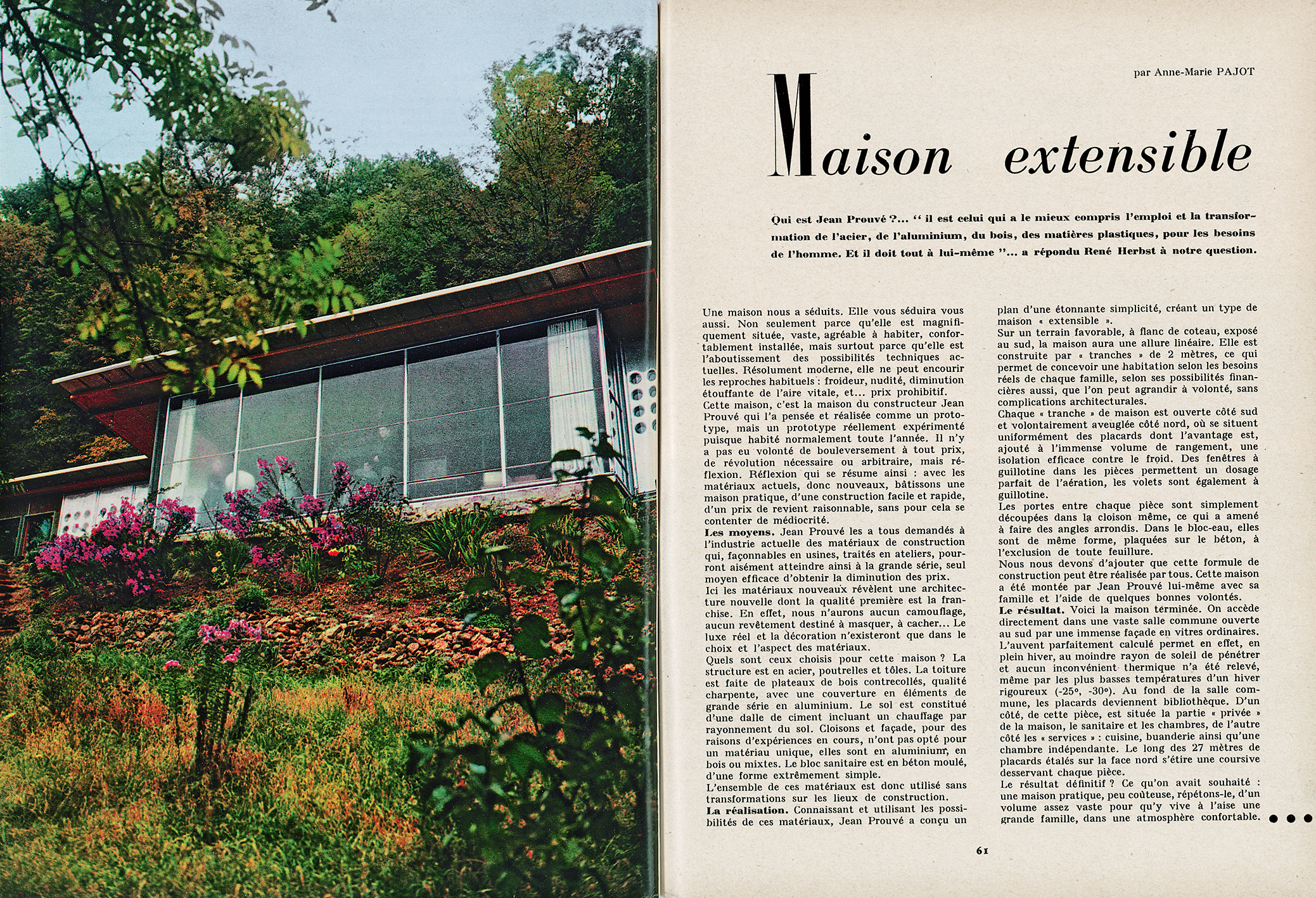 La maison J. Prouvé, « Maison extensible », <i>Arts ménagers</i>, n° 85, janvier 1957.
