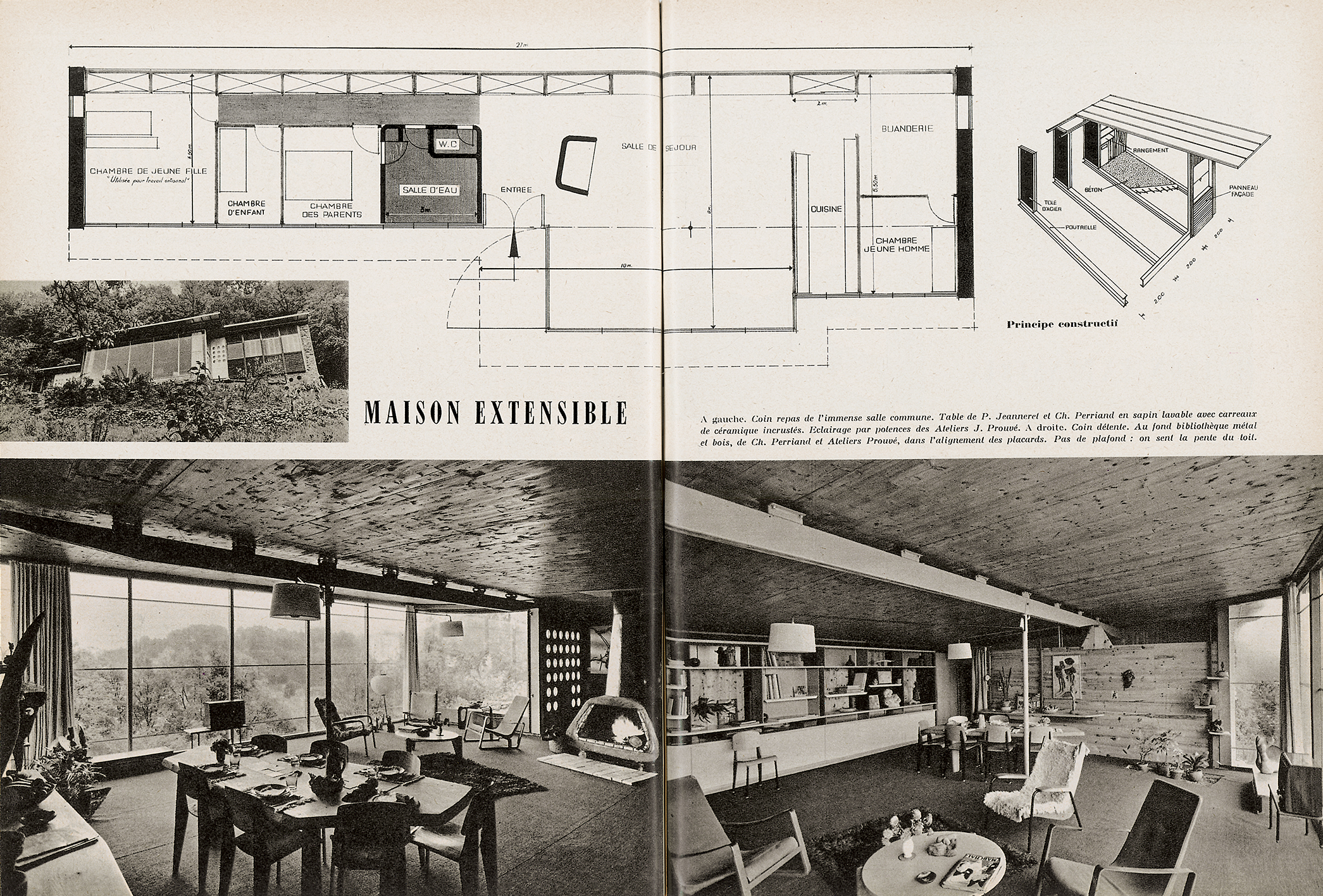 The J. Prouvé house, “Extendable house”, <i>Arts Ménagers</i>, no. 85, January 1957.
