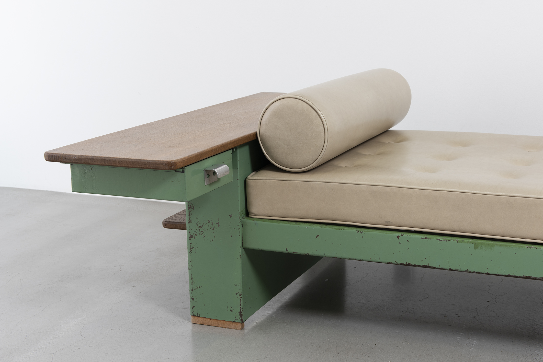 Cité bed no. 456 with asymmetrical bedside table, ca. 1951.