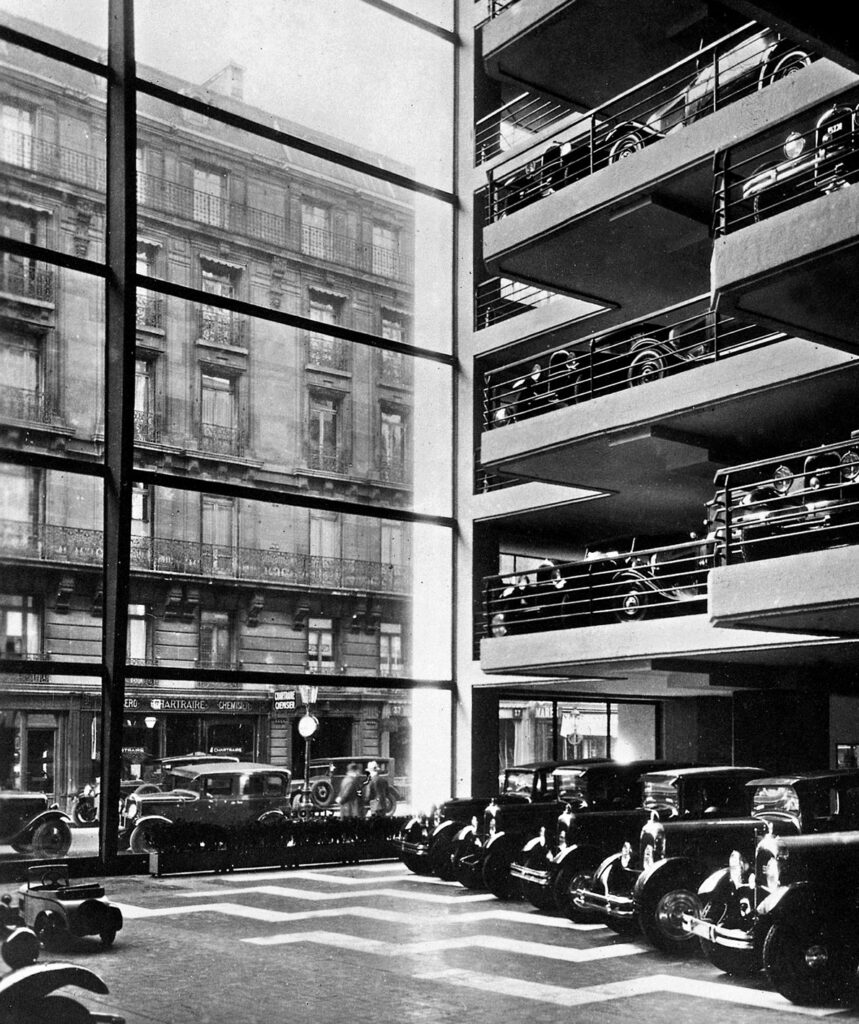 Citroën Garage, Rue Marbeuf, Paris, 1929 (architects A. Laprade and L. Bazin). Glazed facade by Jean Prouvé.