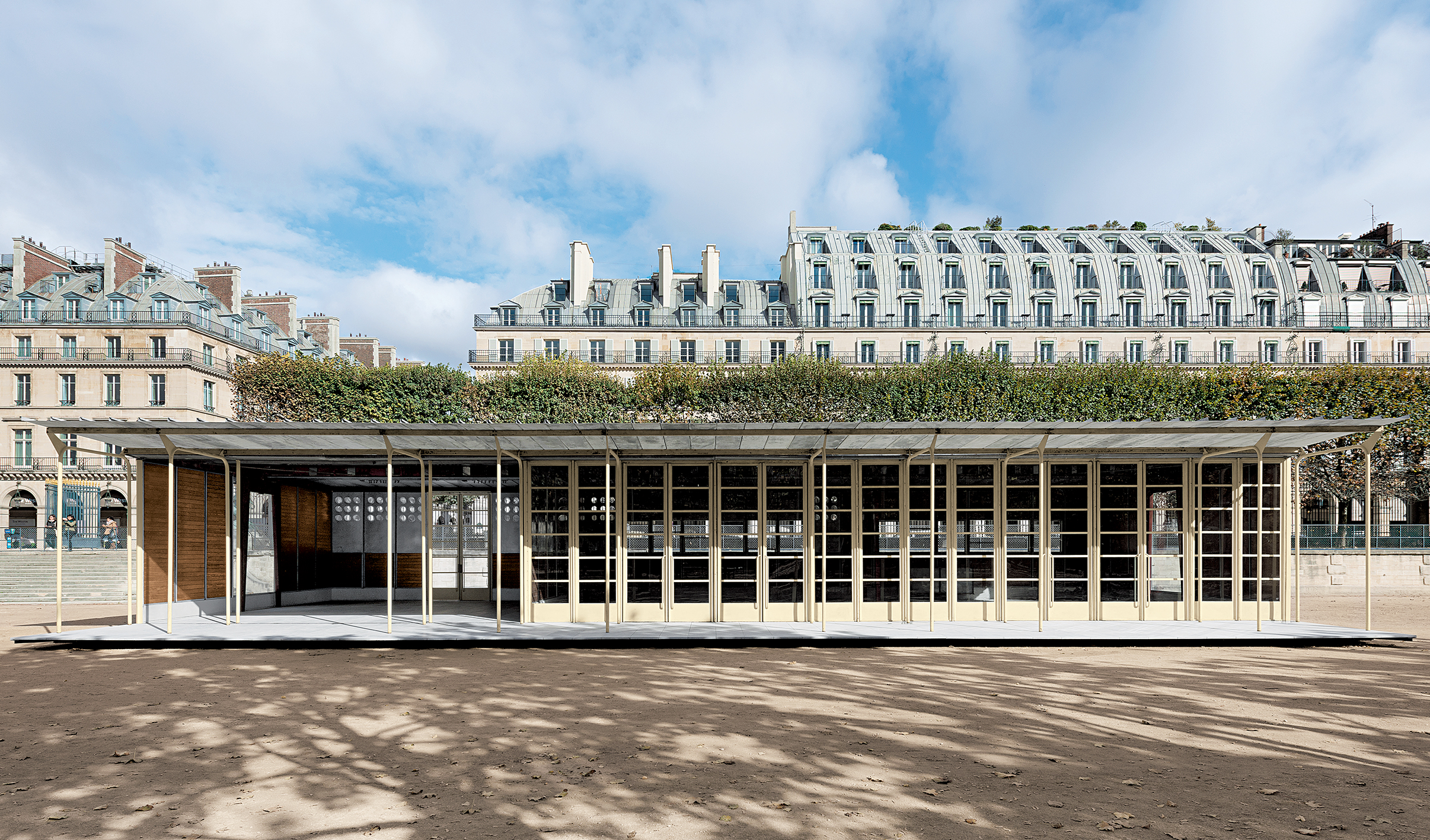 École démontable, Bouqueval, 1950. Adaptation Jean Nouvel, remontée au Jardin des Tuileries, Paris, 2016.