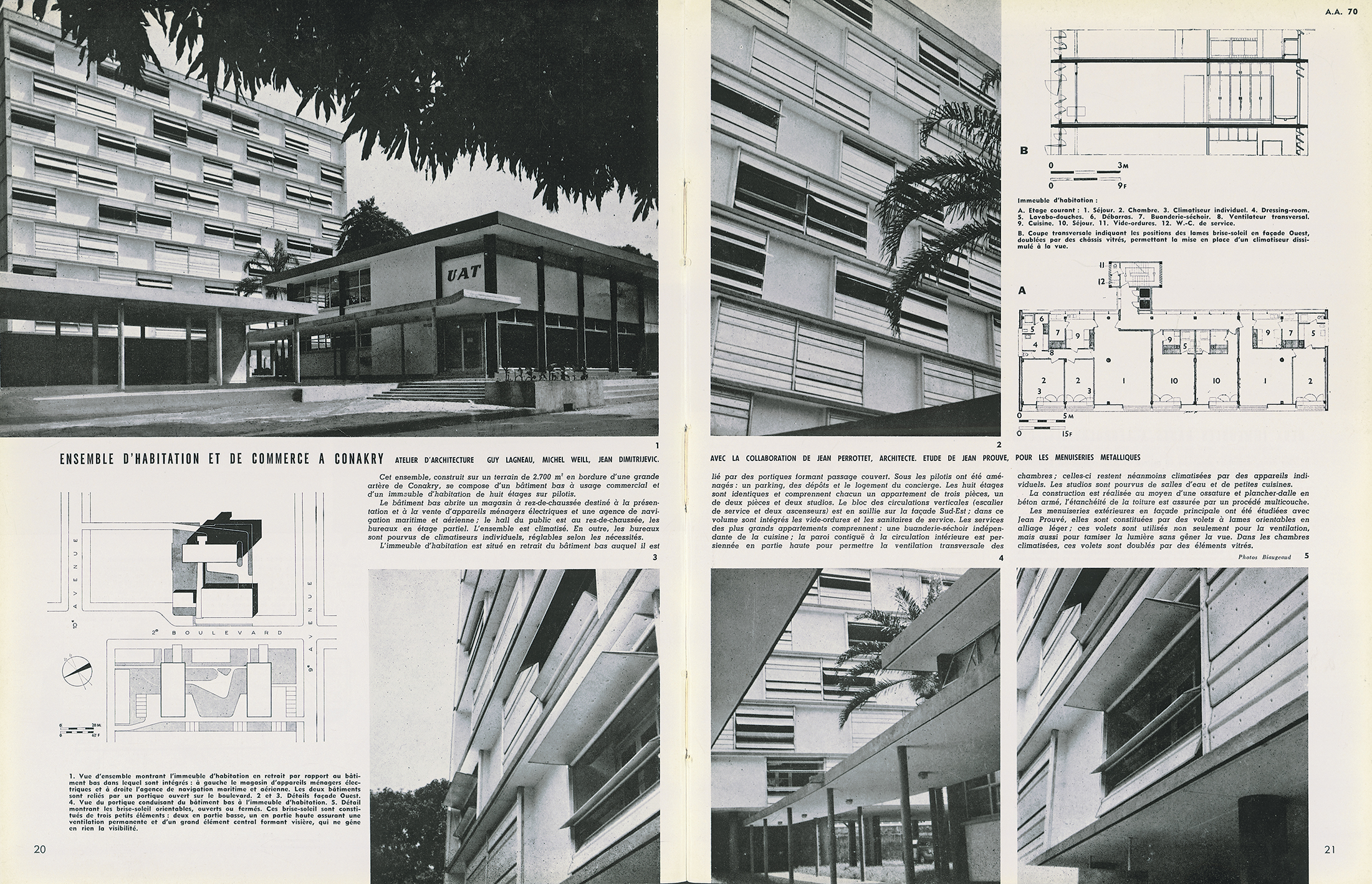 “ Housing and commercial complex in Conakry”. <i>L’Architecture d’aujourd’hui,</i> no. 70, February 1957.