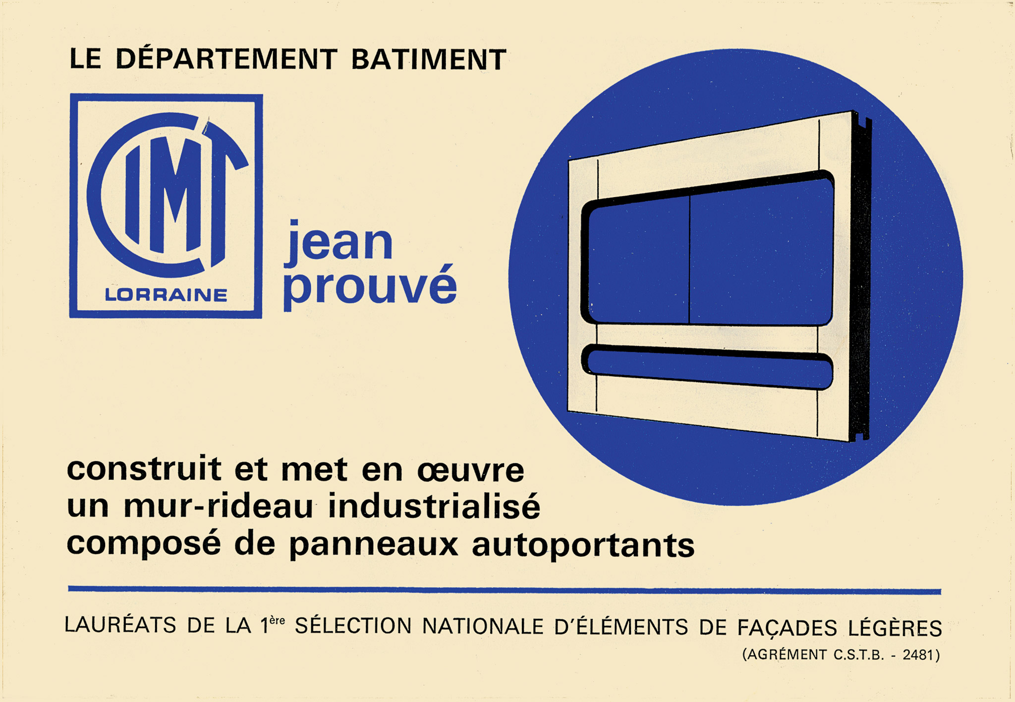 Publicité pour le mur-rideau industrialisé CIMT-Jean Prouvé Lorraine, c. 1964.