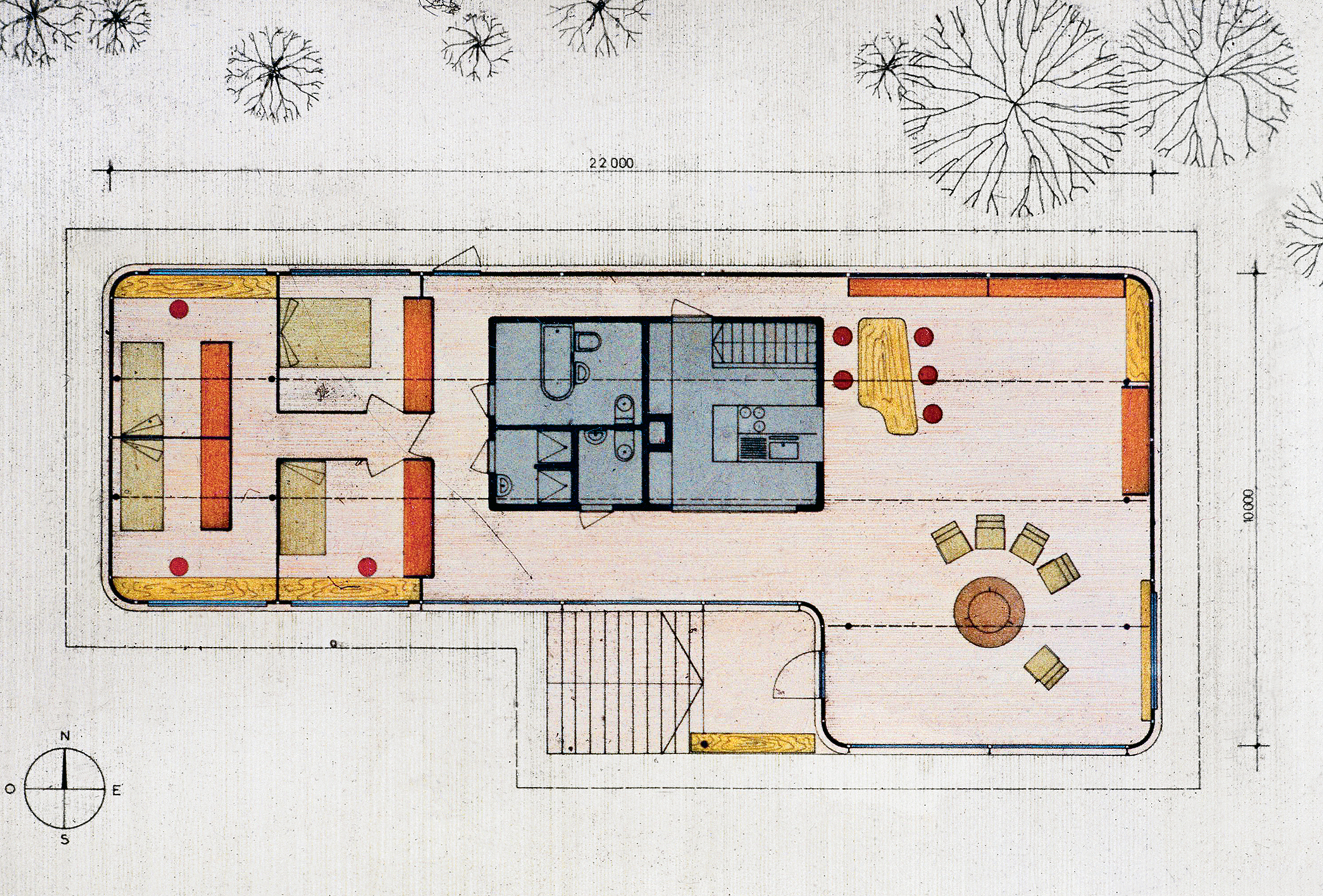 Gauthier house, 1961-62 (Jean Prouvé, with architects H. Baumann and E. Remondino). Floor plan and layout.