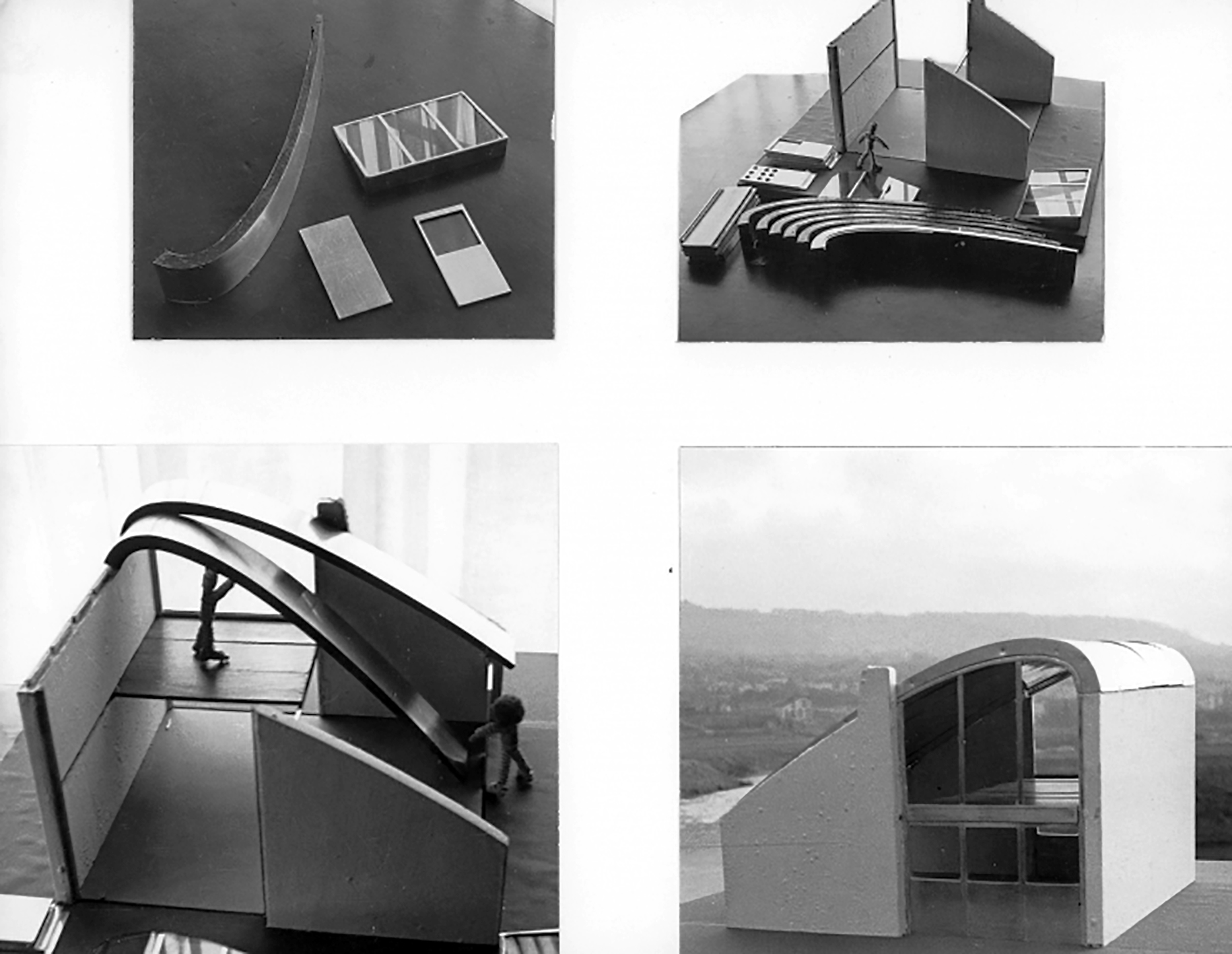 Design for Citroën workers houses, 1951 (with P. Nardin et P. Oudot). Photos of the models in Maxéville.
