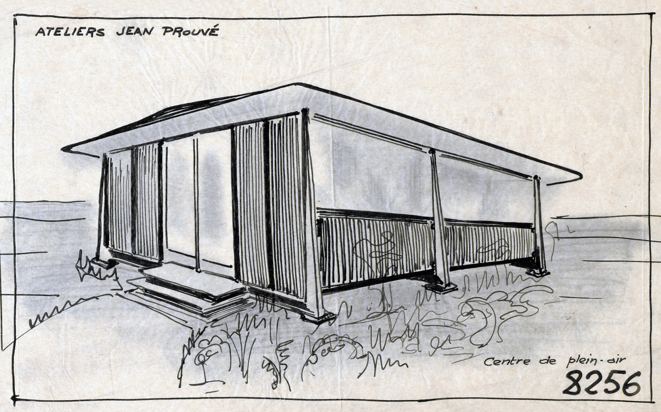 Ateliers Jean Prouvé “ Outdoor recreation center ”. Sketch no. 8256, May 1940.