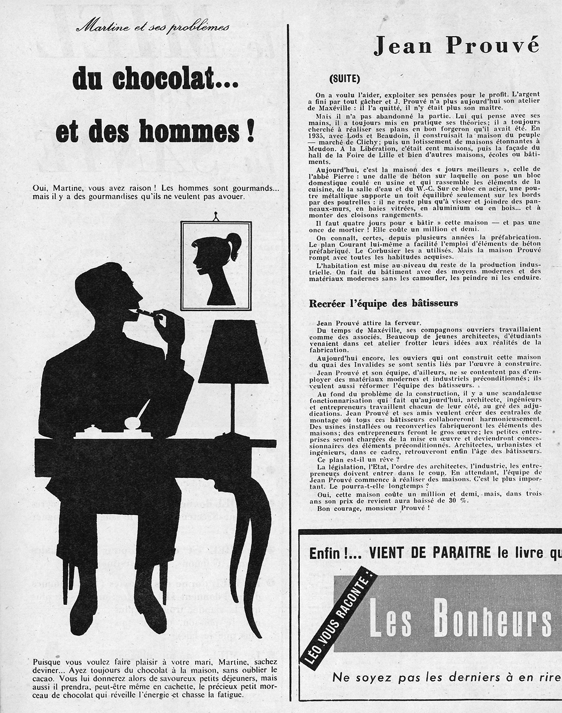 « …Mais Jean Prouvé veut construire le logement du XXe siècle »,<i> La vie catholique illustrée, </i>no 555 (avril. 1956).